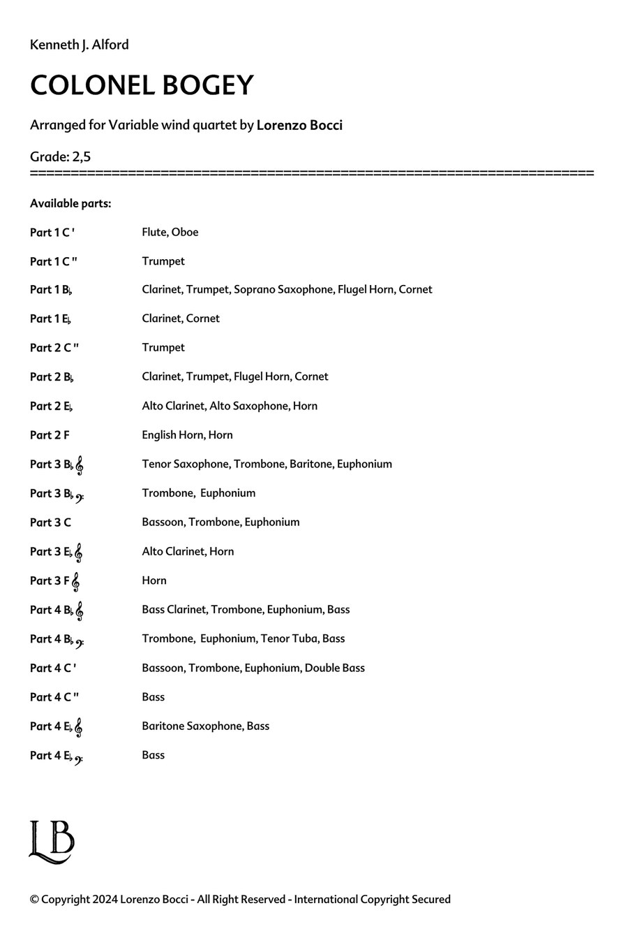Colonel Bogey Concert Band scores gallery preview page 2