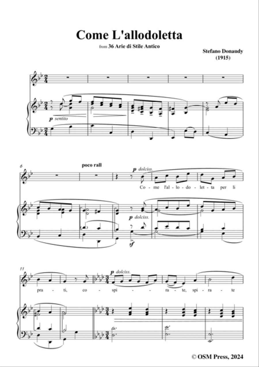 Donaudy-Come L'allodoletta,from 36 Arie di Stile Antico,in g minor Voice scores gallery preview page 3