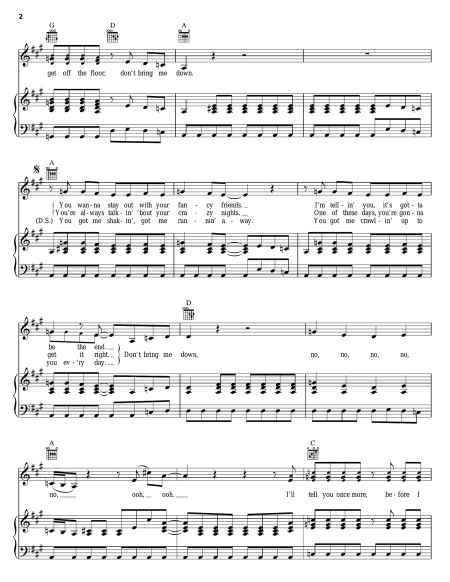 Don't Bring Me Down Piano, Vocal, Guitar scores gallery preview page 2