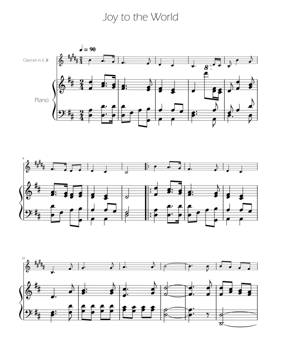 Joy To The World - Clarinet in Eb Solo w/Piano E-Flat Clarinet scores gallery preview page 1