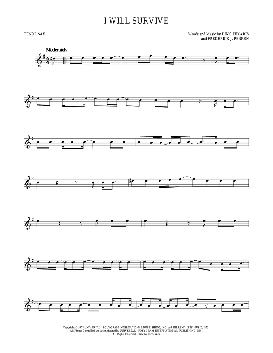 I Will Survive Tenor Saxophone scores gallery preview page 1