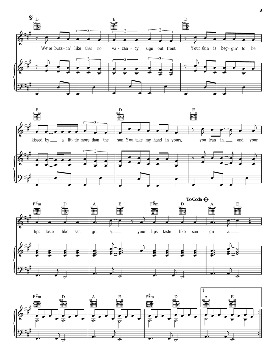 Sangria Sangria Piano, Vocal, Guitar scores gallery preview page 3