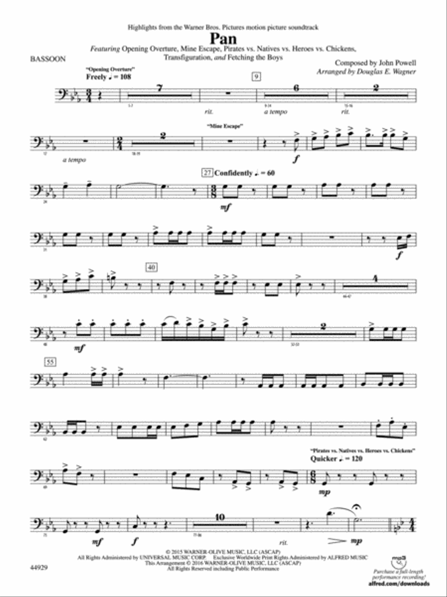 Pan: Highlights from the Warner Bros. Pictures Motion Picture Soundtrack: Bassoon Concert Band scores gallery preview page 1