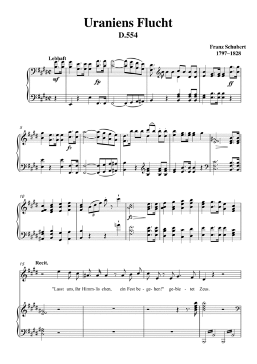 Schubert-Uraniens Flucht(Urania's Flight),D.554 in E for Vocal and Piano Voice scores gallery preview page 2