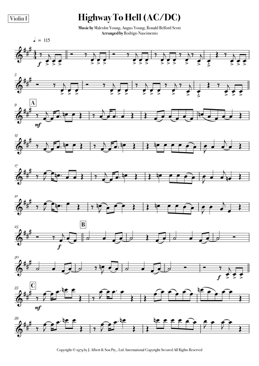 Highway To Hell String Quartet scores gallery preview page 1