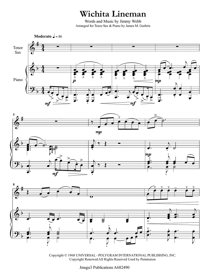 Wichita Lineman Tenor Saxophone scores gallery preview page 1