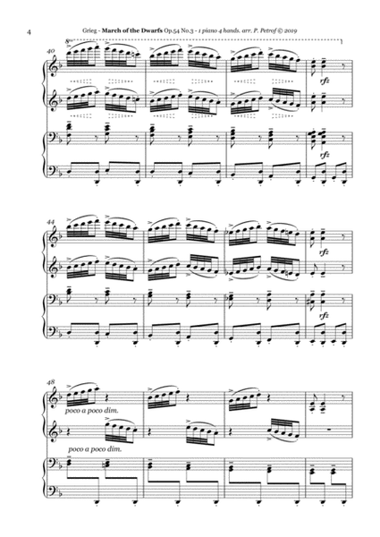 Grieg - March of the Dwarfs Op.54 No.3 - 1 piano 4 hands, score and parts image number null