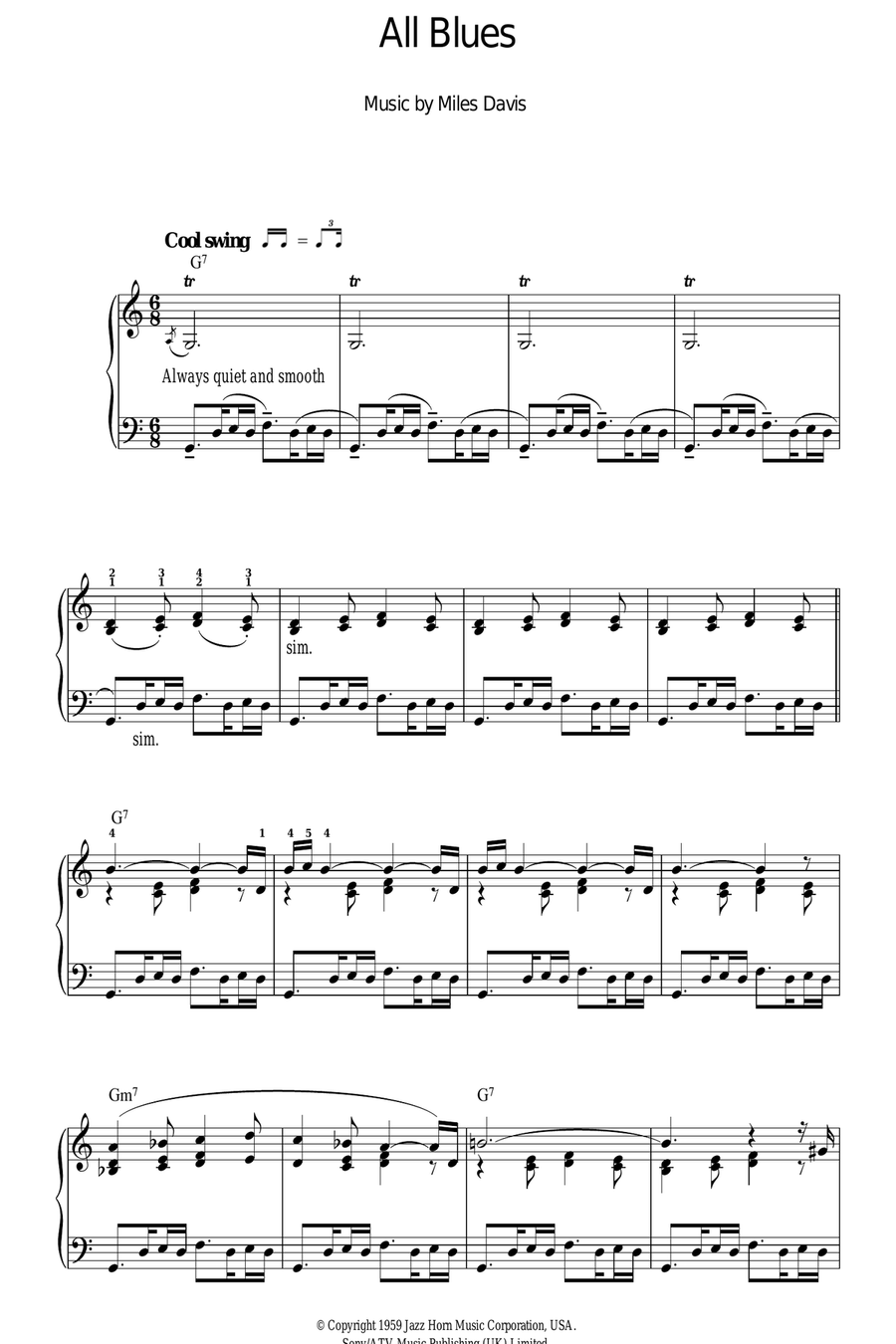 All Blues All Blues Piano Solo scores gallery preview page 1