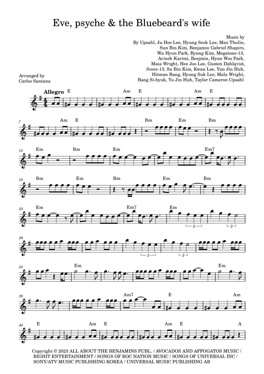Eve, Psyche & The Bluebeard's Wife Violin Solo scores gallery preview page 1