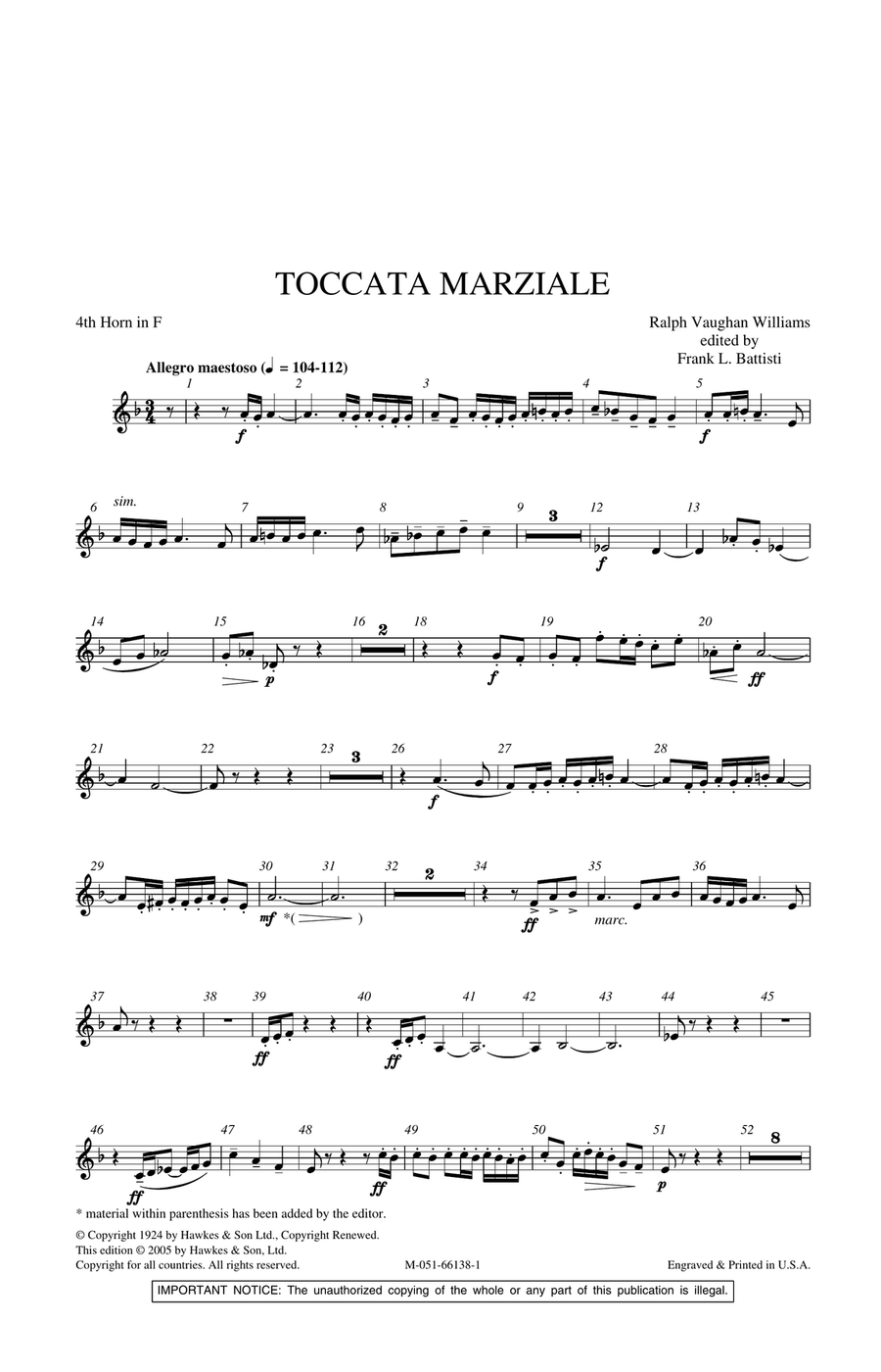 Toccata Marziale - 4th Horn in F Concert Band scores gallery preview page 1