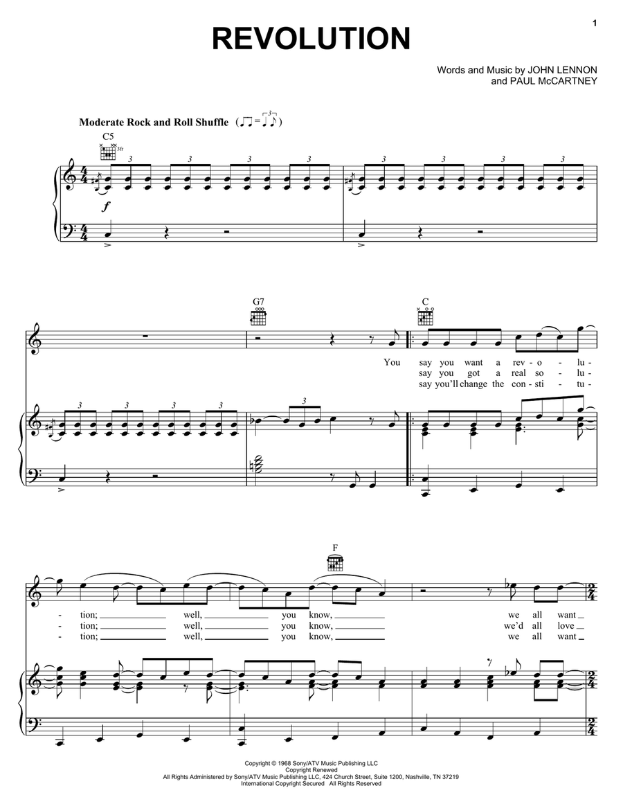 Revolution Piano, Vocal, Guitar scores gallery preview page 1