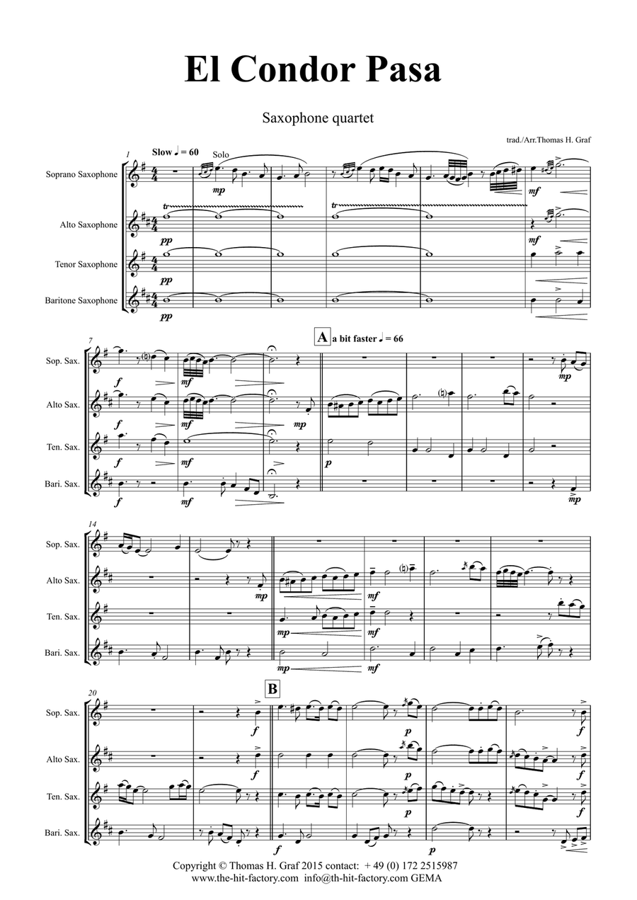 El Condor pasa - Peruvian Folk Song - Saxophone Quartet Saxophone Quartet scores gallery preview page 1