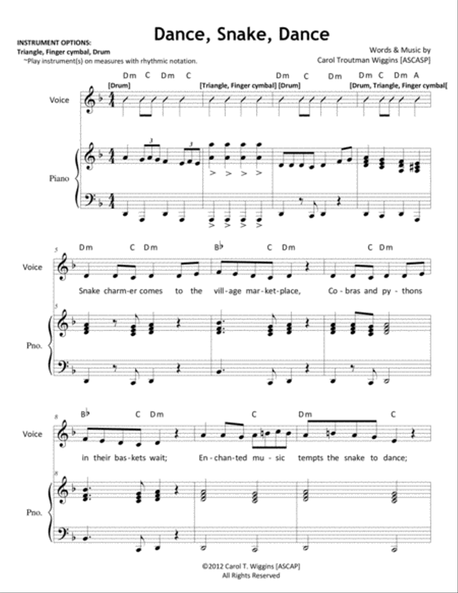 Dance, Snake, Dance Unison Choir scores gallery preview page 1