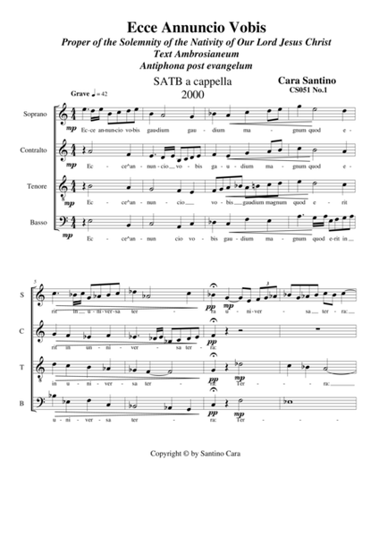 Ecce Annuncio Vobis - Choir SATB a cappella image number null