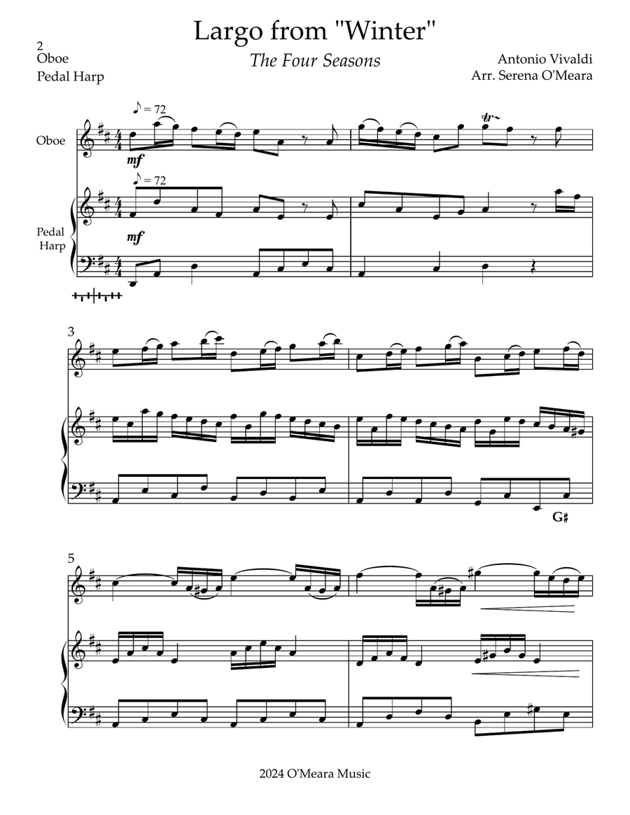 Largo from “Winter”, Duet for Oboe & Pedal Harp Oboe scores gallery preview page 2