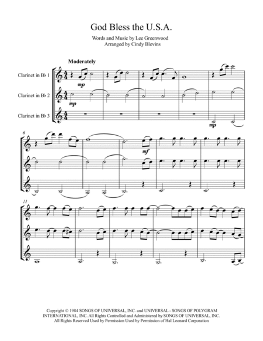 God Bless The U.s.a. Clarinet Trio scores gallery preview page 2