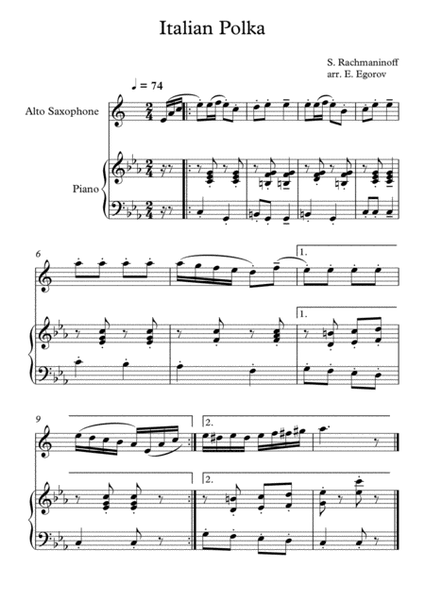 Italian Polka, Sergei Rachmaninoff, For Alto Saxophone & Piano image number null