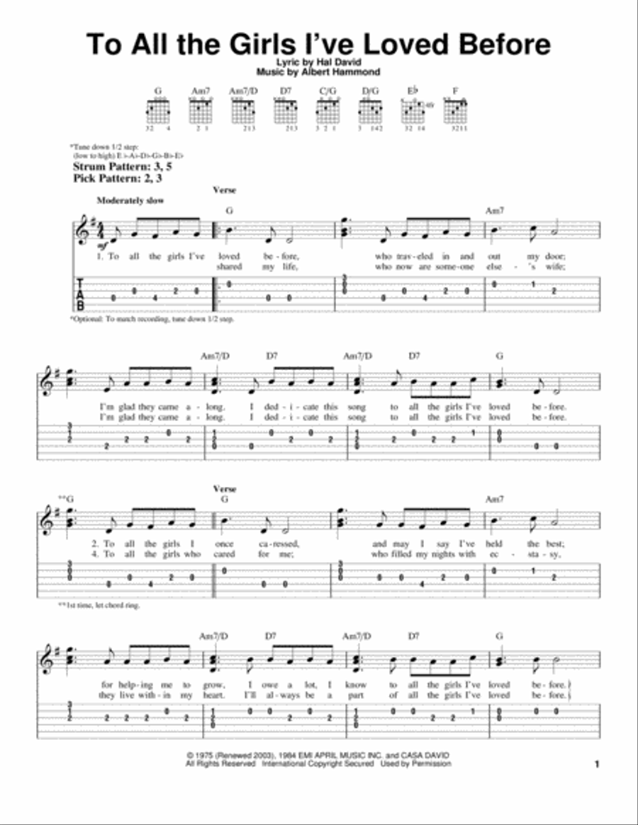 To All The Girls I've Loved Before Acoustic Guitar scores gallery preview page 1