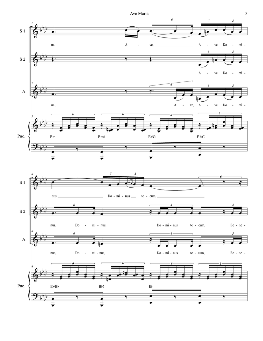 Ave Maria (for SSA - Piano Accompaniment - Medium Key) SSA scores gallery preview page 4