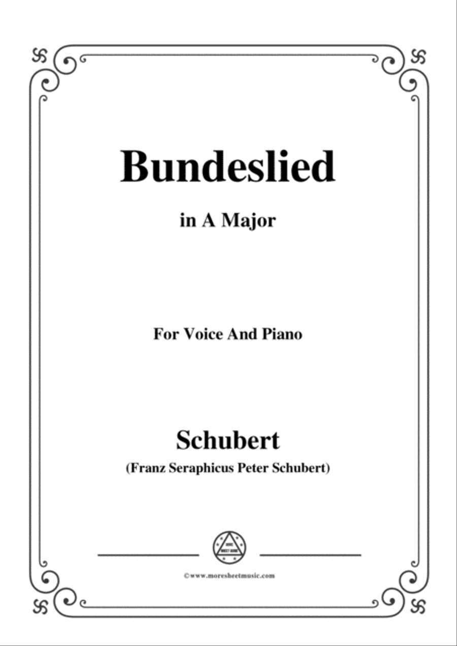 Schubert-Bundeslied,in A Major,for Voice&Piano Voice scores gallery preview page 1