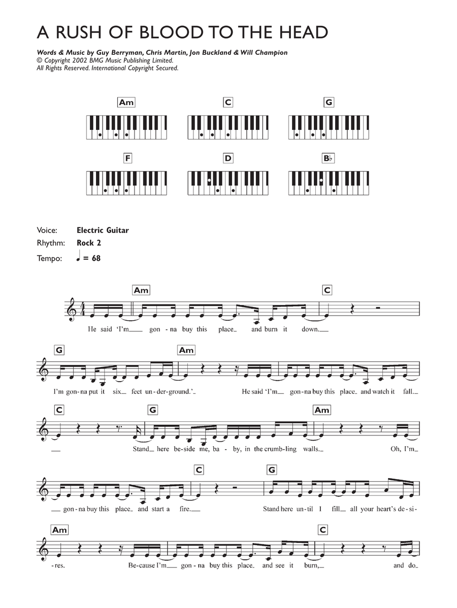 A Rush Of Blood To The Head Piano scores gallery preview page 1