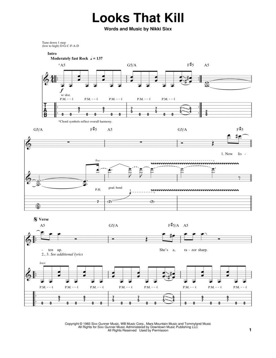 Looks That Kill Electric Guitar scores gallery preview page 1