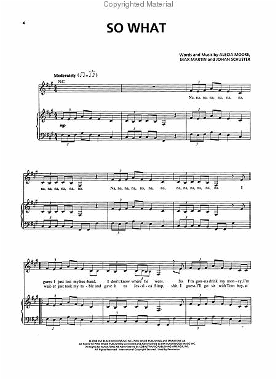 Pink - Funhouse Piano, Vocal, Guitar scores gallery preview page 2