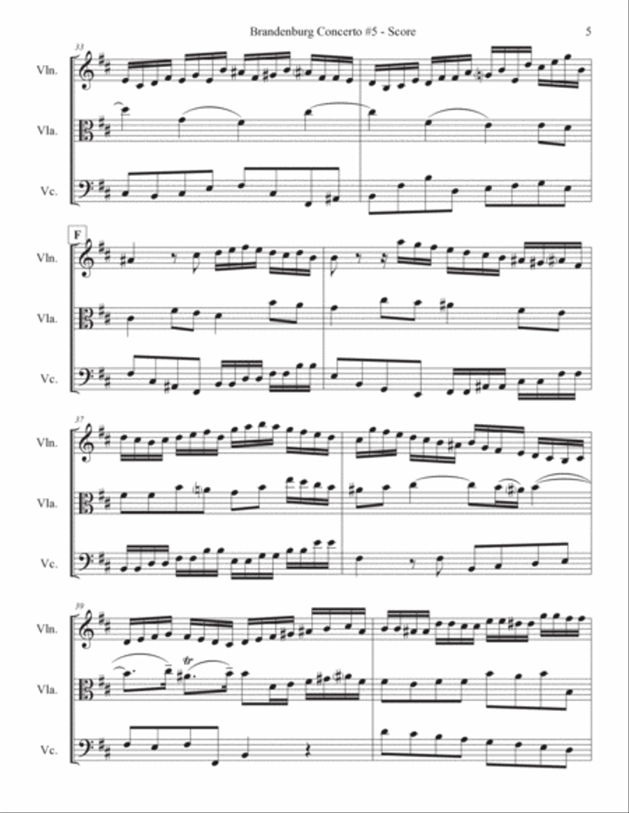 Brandenburg Concerto #5, 1st. Mvt. for String Trio String Trio scores gallery preview page 5
