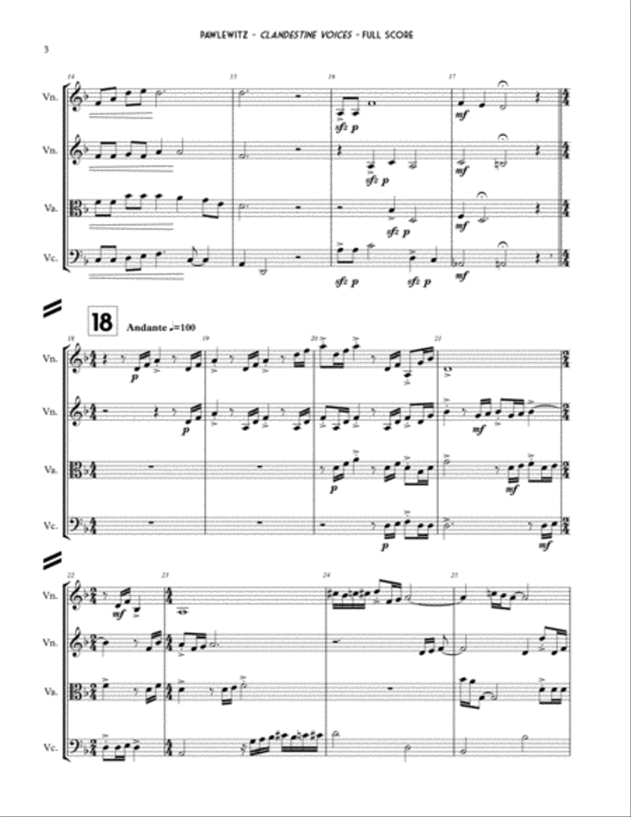 Clandestine Voices String Quartet scores gallery preview page 6