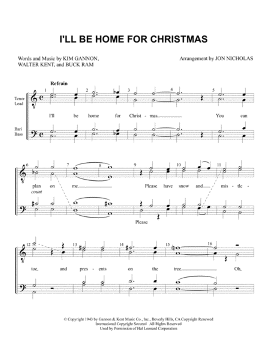 I'll Be Home For Christmas TTBB scores gallery preview page 1