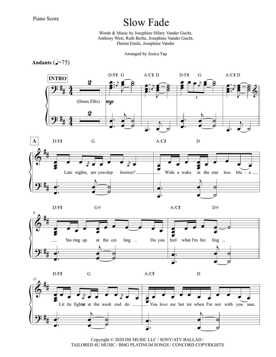 Slow Fade Piano Solo scores gallery preview page 1