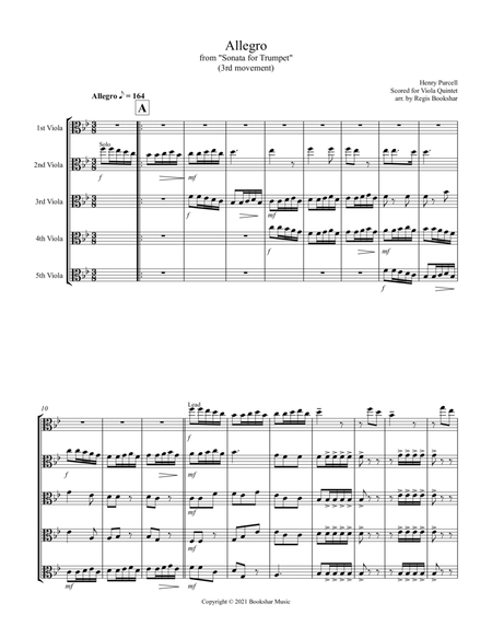 Allegro (from "Sonata for Trumpet") (Bb) (Viola Quintet) image number null