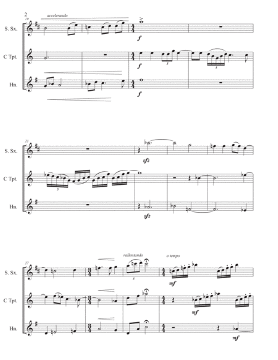 Three Movements for Soprano Sax, Trumpet and Horn Small Ensemble scores gallery preview page 2