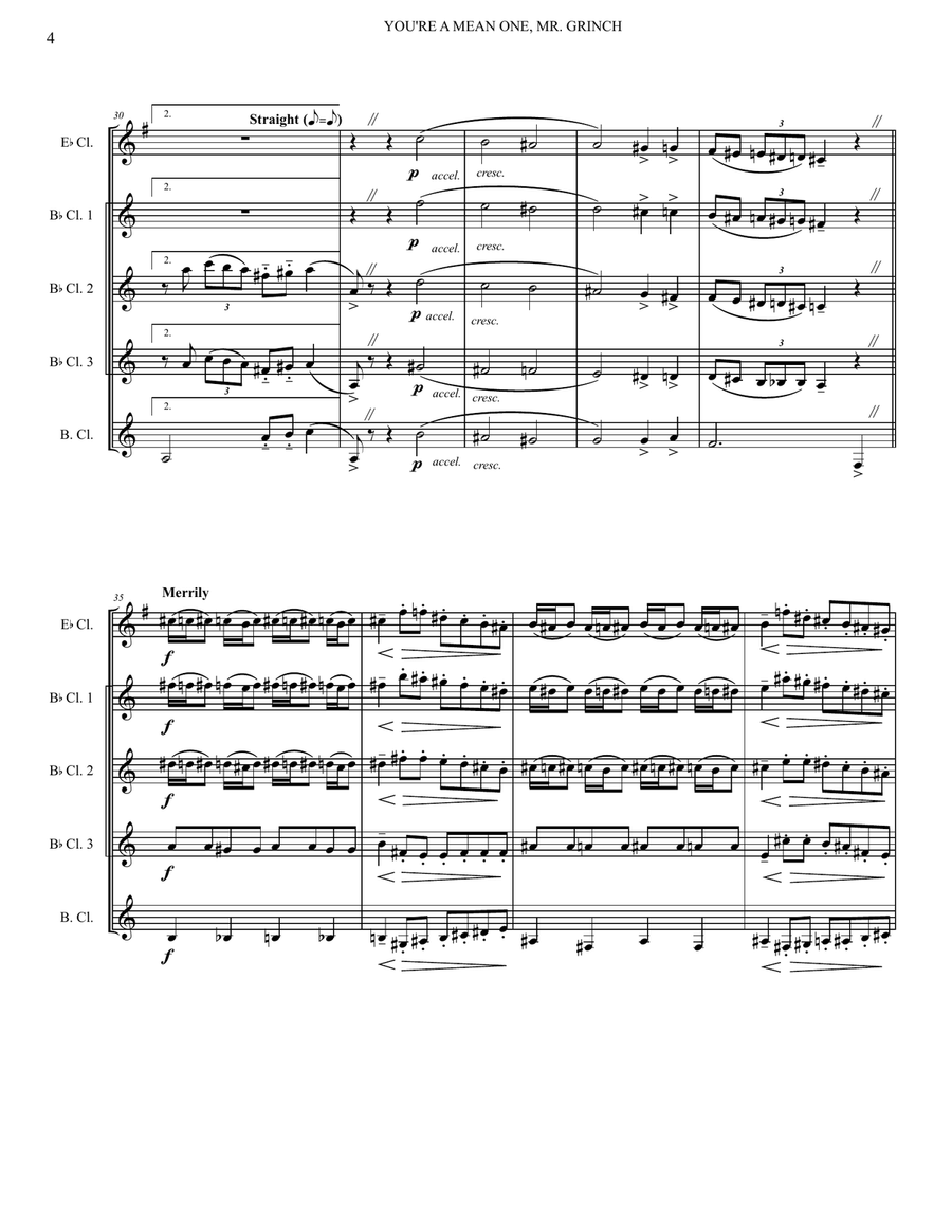 You're A Mean One, Mr. Grinch Clarinet Quartet scores gallery preview page 5