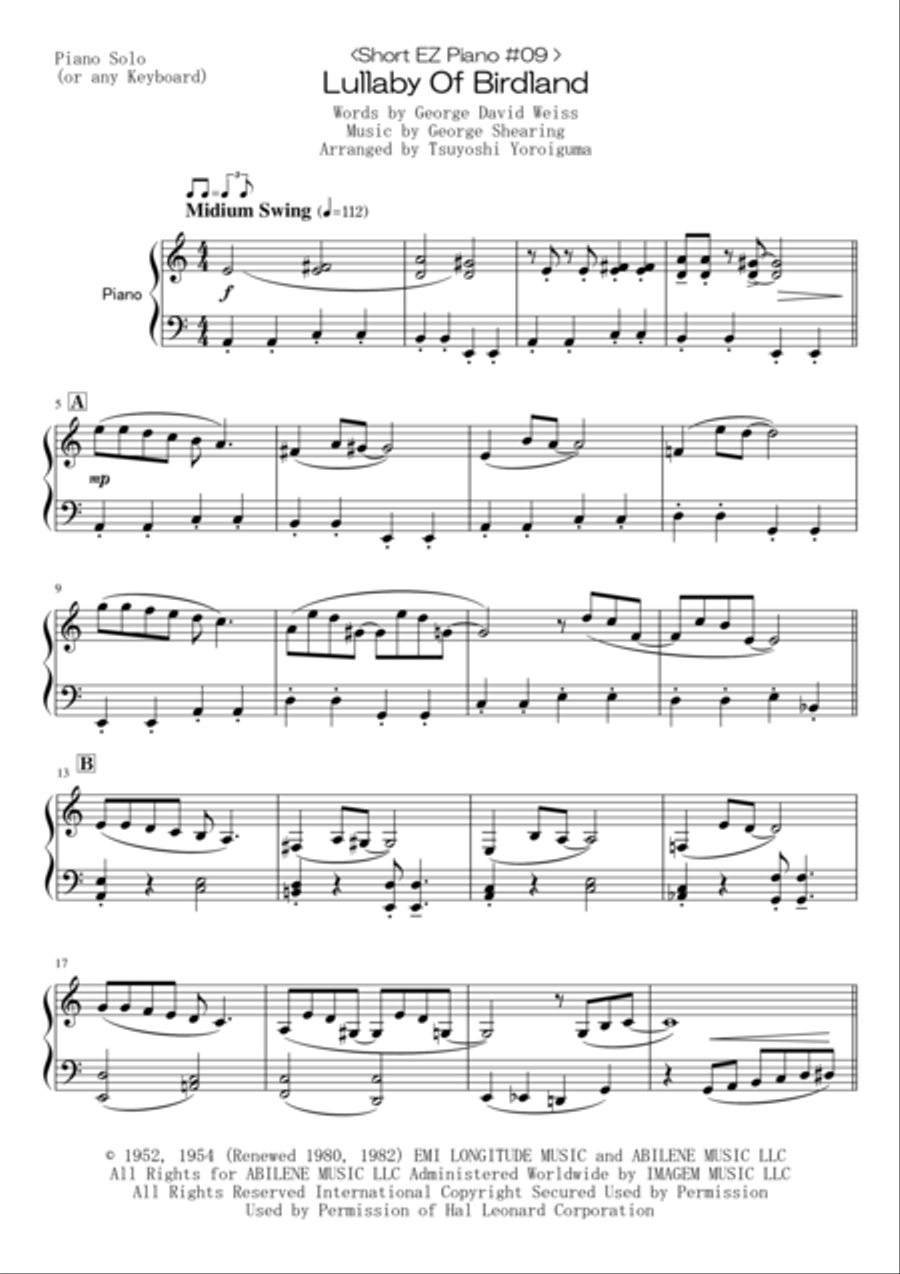 Lullaby Of Birdland Lullaby Of Birdland Piano Solo scores gallery preview page 1