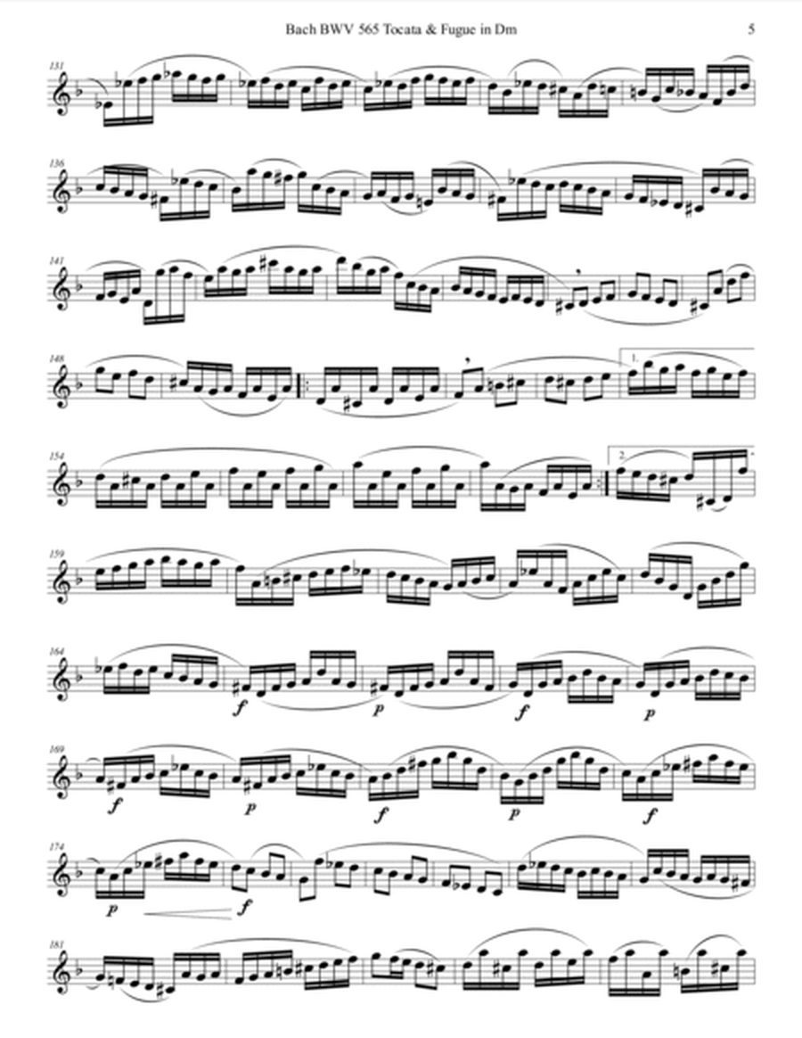 Bach BWV 565 Tocata & Fugue in Dm Fantasy Unaccompanied Flute or Oboe or Sax
