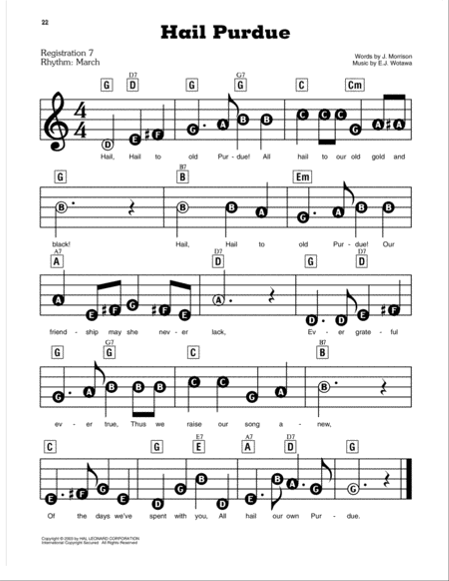 Hail Purdue Electronic Keyboard scores gallery preview page 1