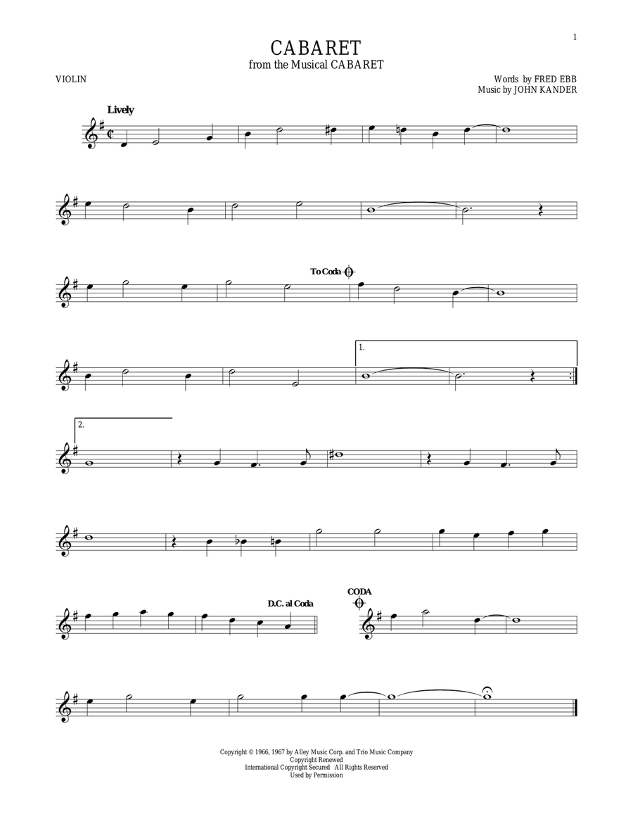 Cabaret Violin Solo scores gallery preview page 1