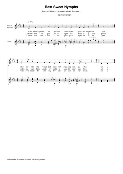 Rest sweet nymphs (C minor version) for alto (or baritone) and guitar image number null