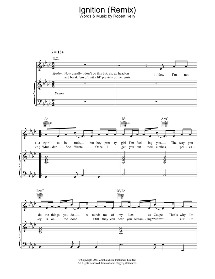 Ignition (Remix) Piano, Vocal, Guitar scores gallery preview page 1