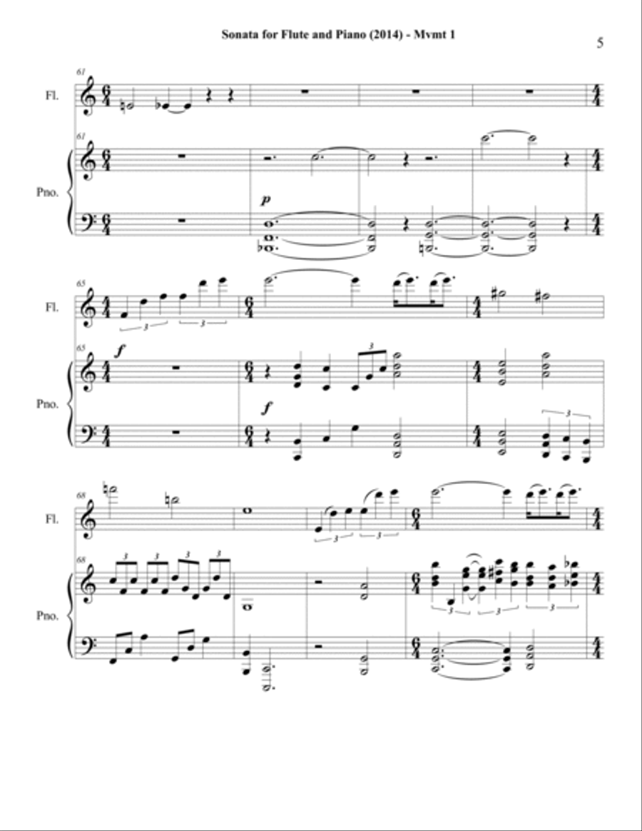 Sonata for Flute and Piano (2014), movement 1 full score and solo flute parts Flute Solo scores gallery preview page 5