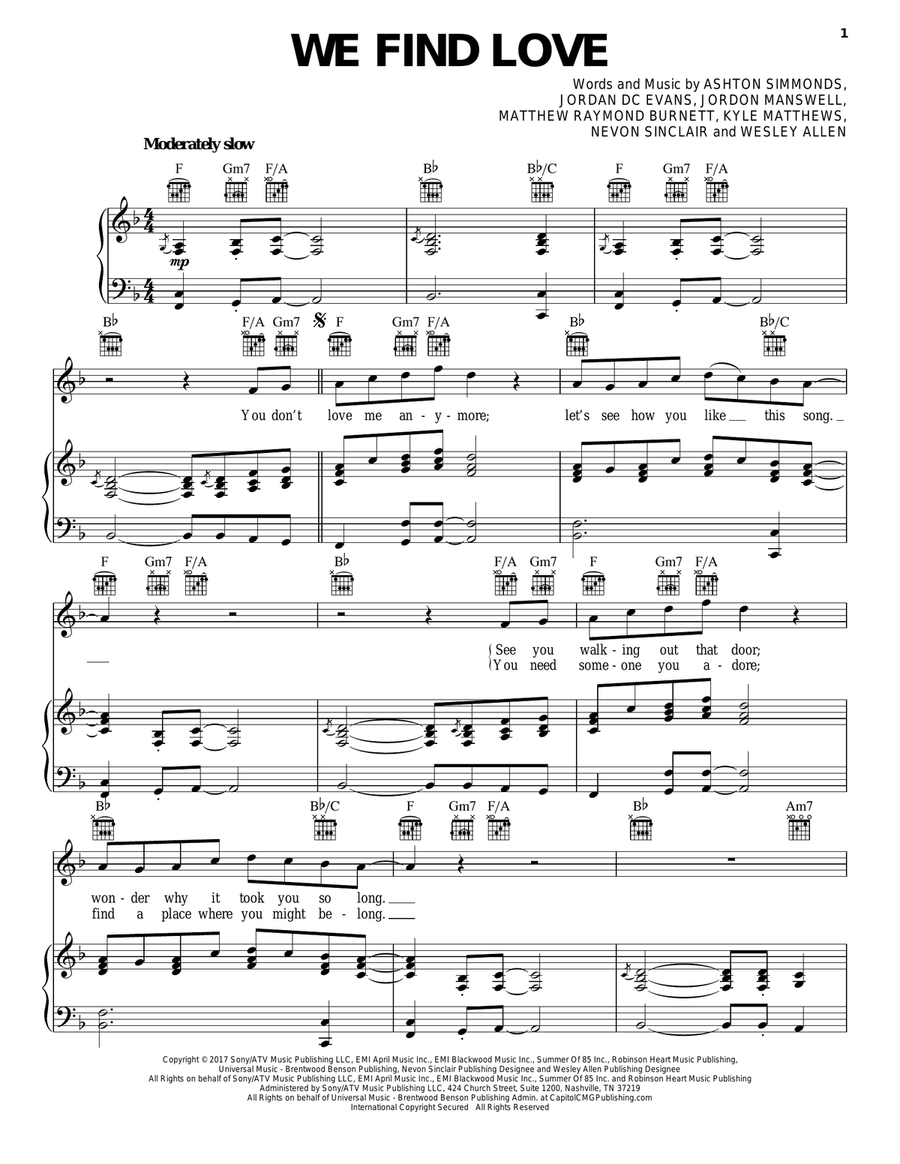 We Find Love We Find Love Piano, Vocal, Guitar scores gallery preview page 1