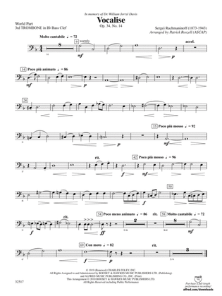 Vocalise, Op. 34, No. 14: (wp) 3rd B-flat Trombone B.C.