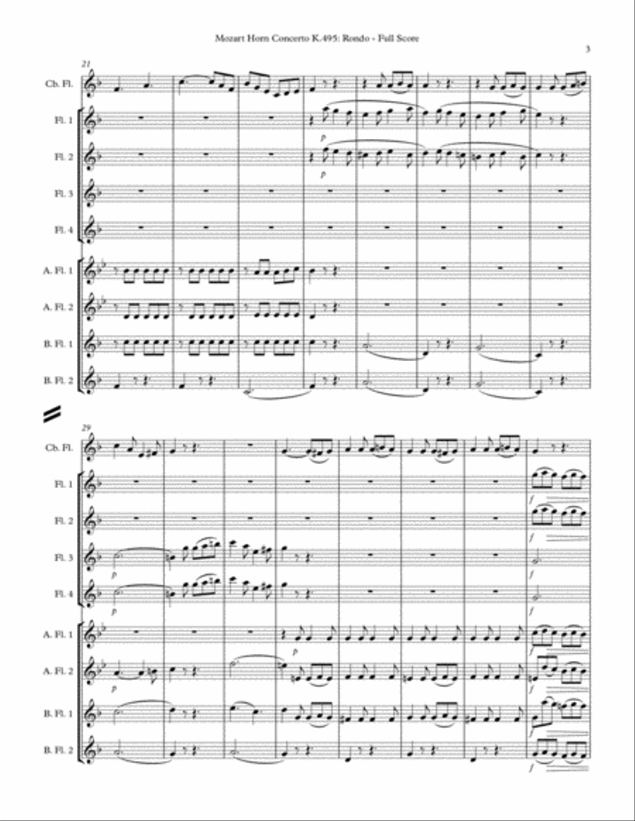 Rondo from Horn Concerto K.495 Flute Choir scores gallery preview page 5