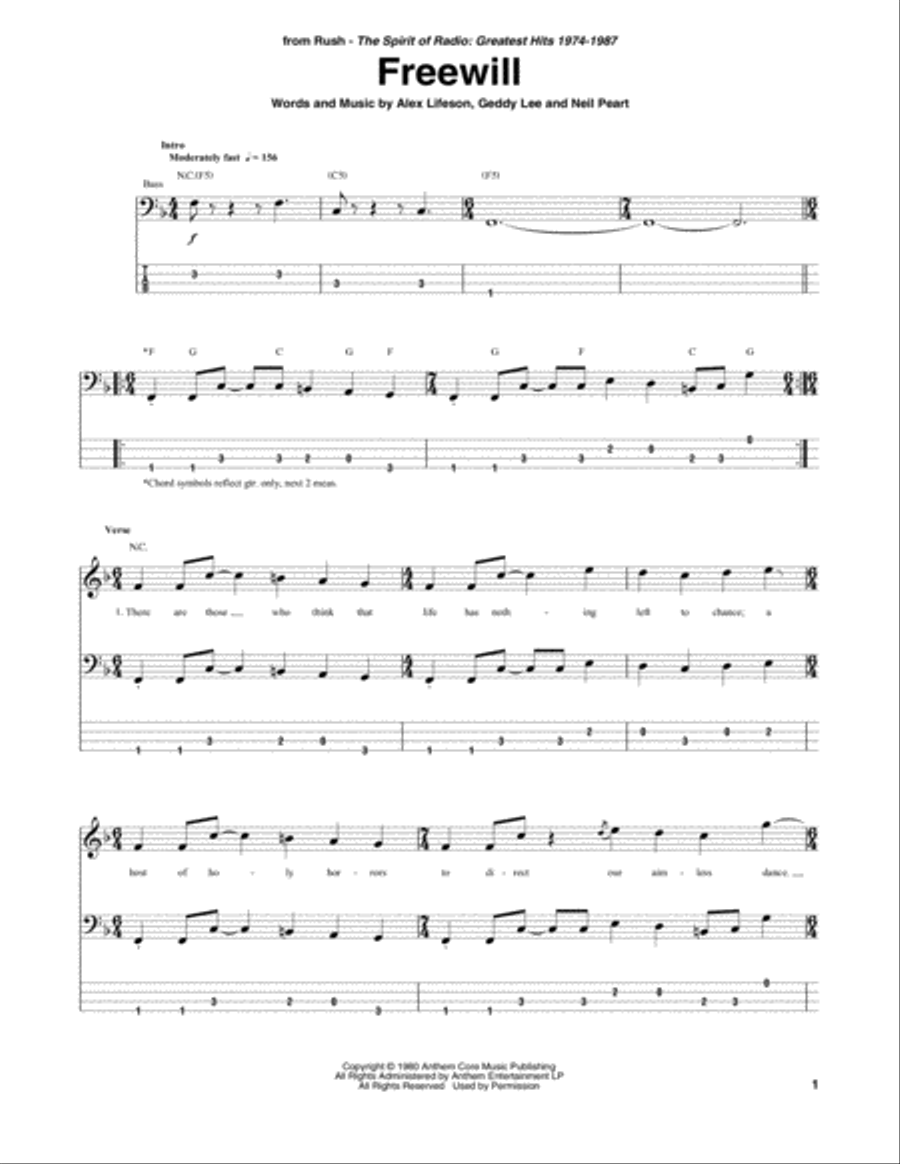 Freewill Guitar Tablature scores gallery preview page 1
