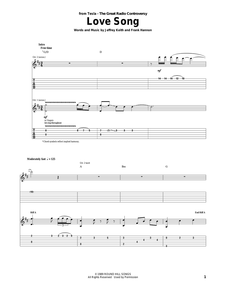 Love Song Guitar Tablature scores gallery preview page 1