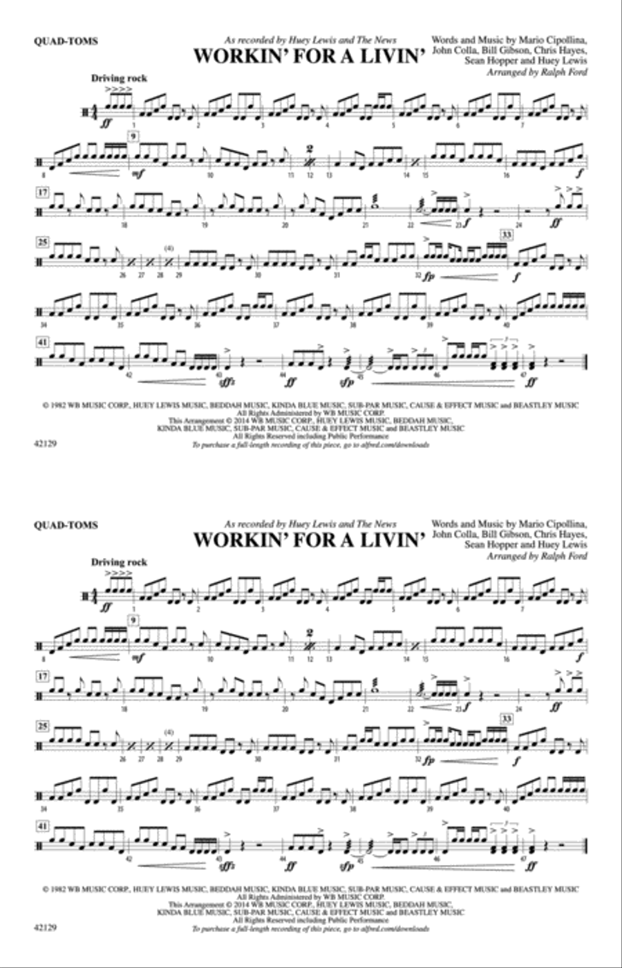 Workin' for a Livin': Quad-Toms Marching Band scores gallery preview page 1