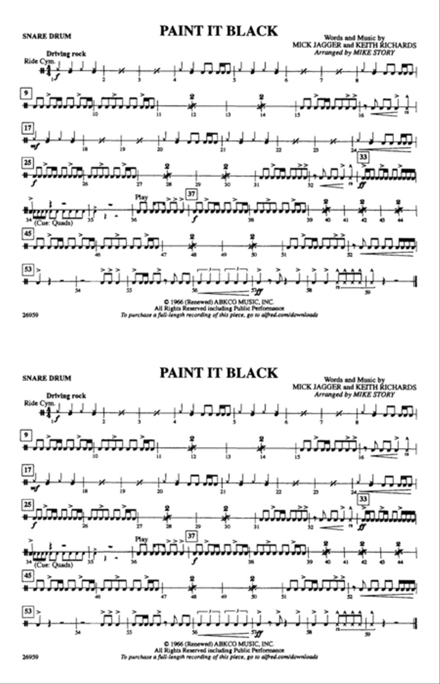 Paint It Black: Snare Drum Marching Band scores gallery preview page 1