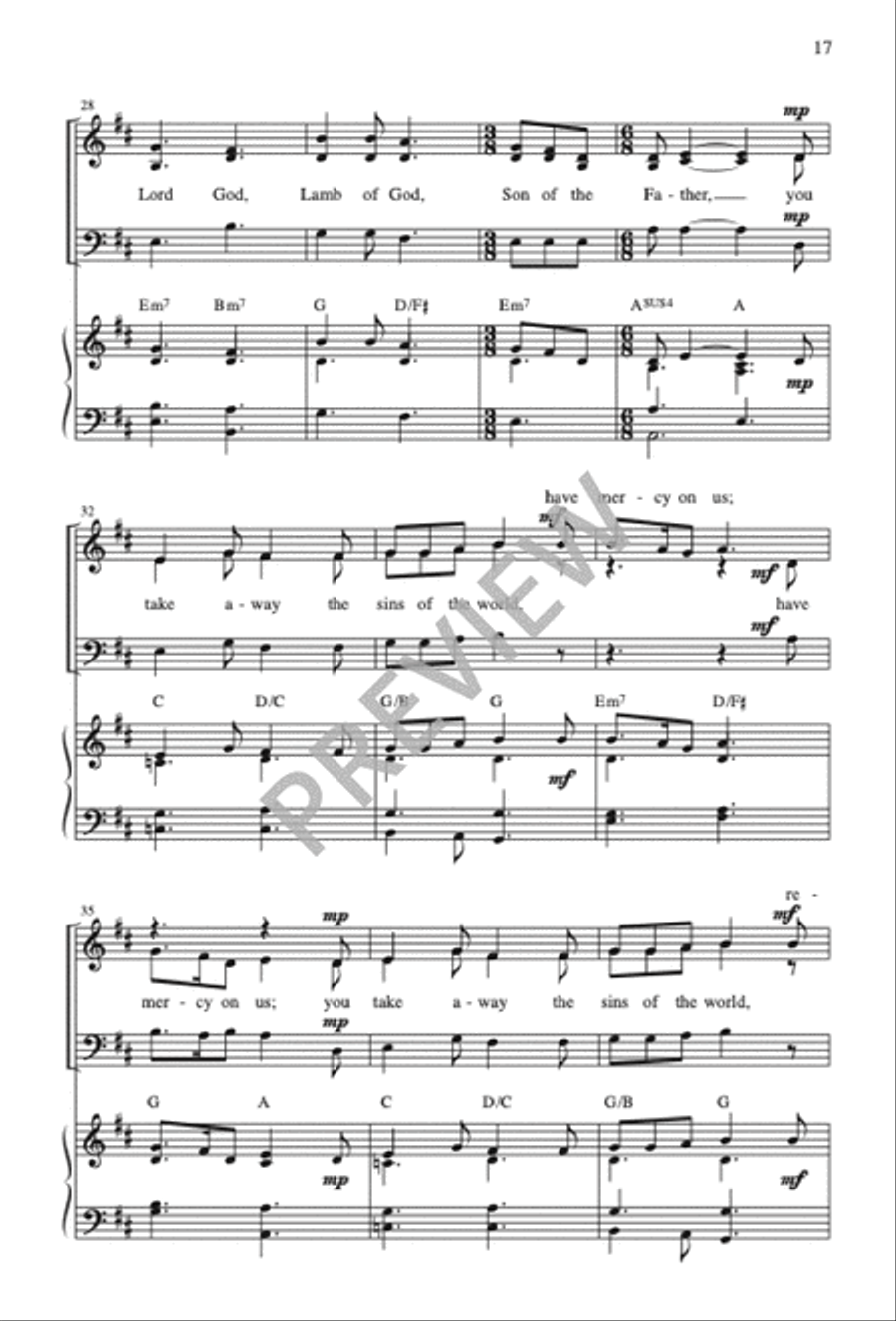 Mass of Joy and Peace, Tenth Anniversary edition - Choral / Accompaniment edition 3-Part scores gallery preview page 18