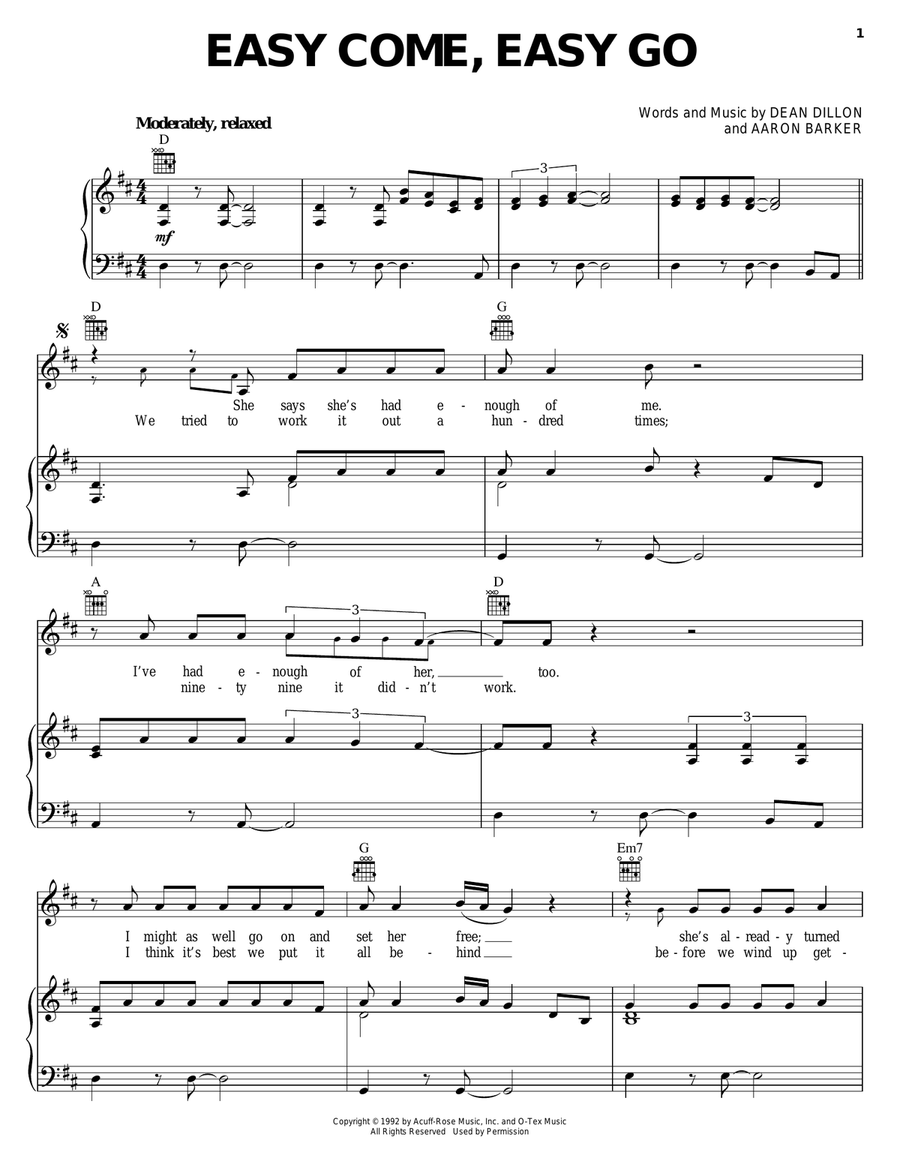 Easy Come, Easy Go Piano, Vocal, Guitar scores gallery preview page 1